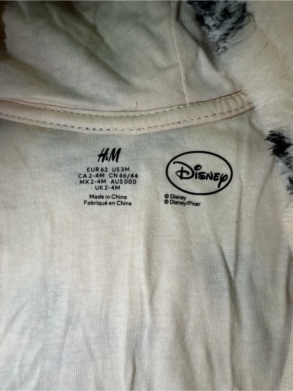 H&M Cream and Black Mickey Mouse Fleece One-Piece Footie 2-4 M